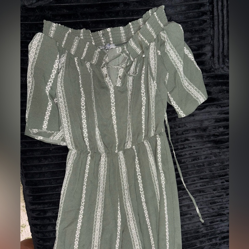 Green Striped Off-Shoulder Dress